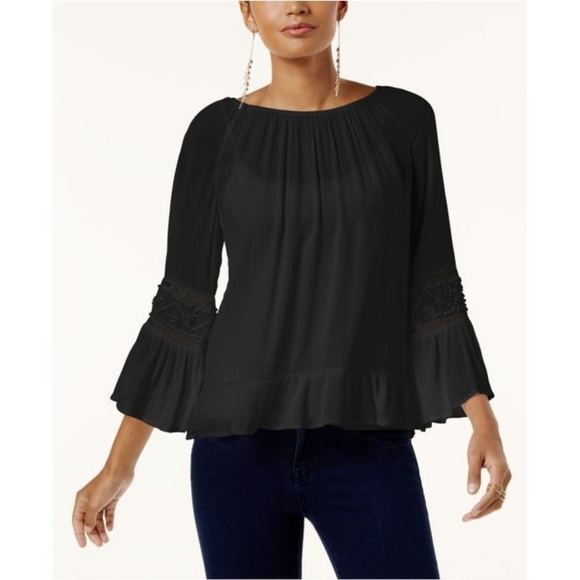 INC International Concepts Tops - Bell-Sleeve Peasant Top Black XXL ret $ 75